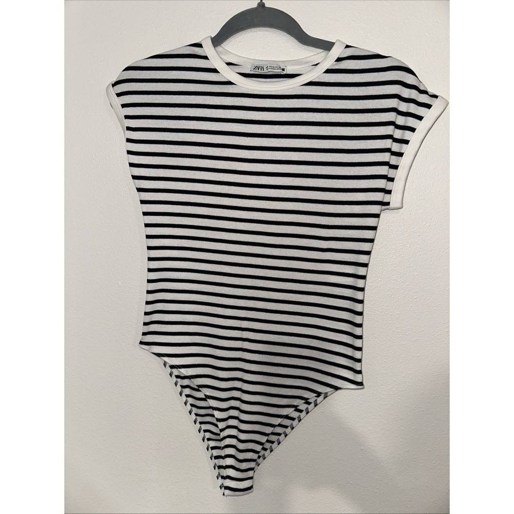 Zara Black and White Striped Bodysuit